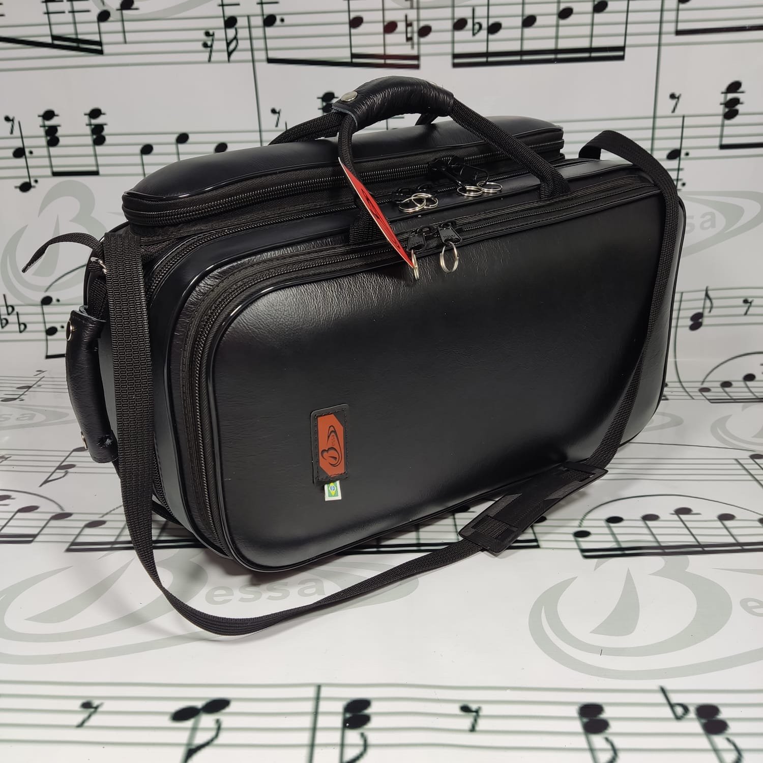 Case Flugelhorn e Trompete Couro Preto com bolso extra