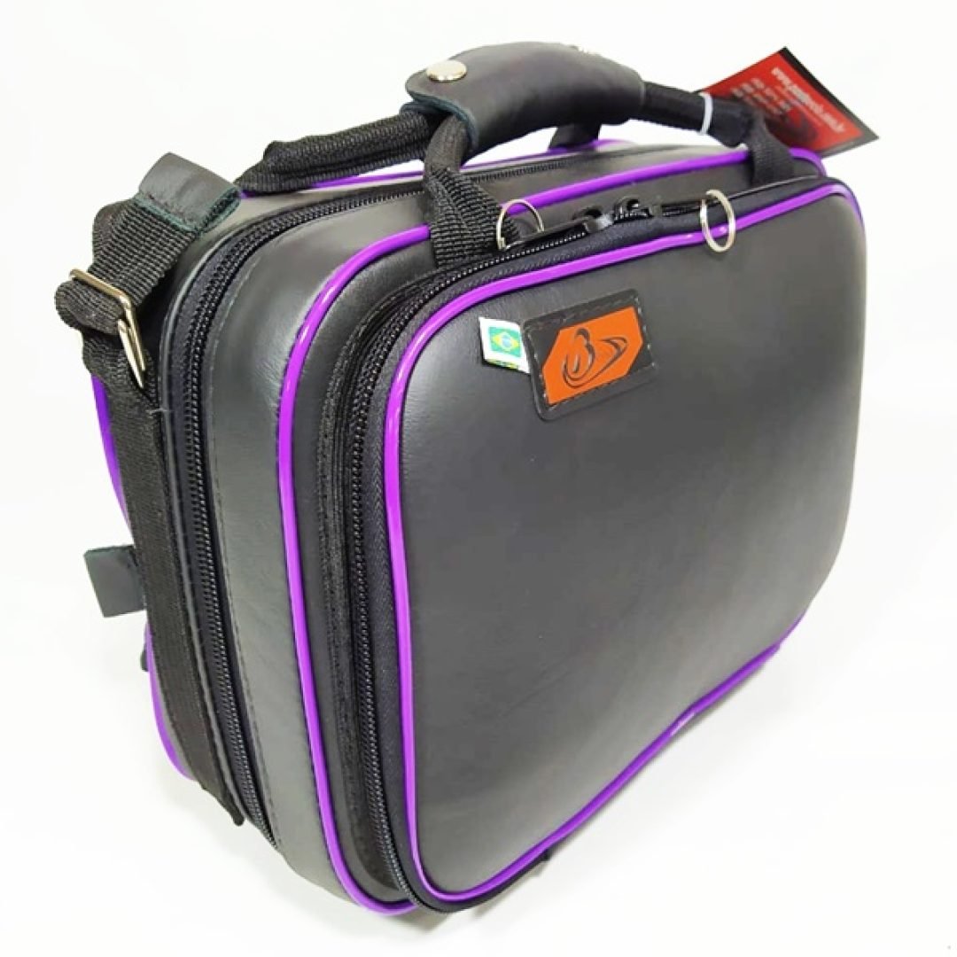 0708 Case Para Um Clarinete Couro Preto com Detalhe Roxo 001